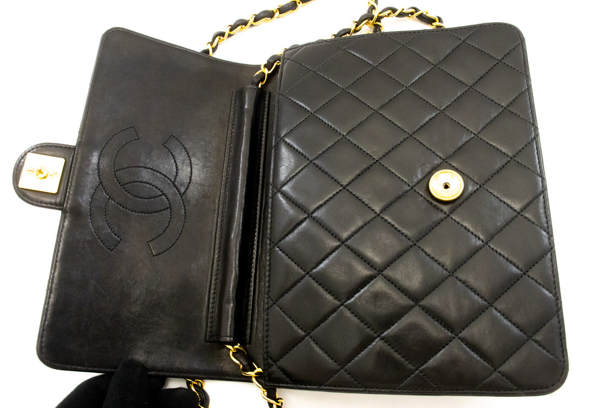 CHANEL Small Chain Shoulder Bag Clutch Black Quilted Flap Lambskin ao8 hannari-shop