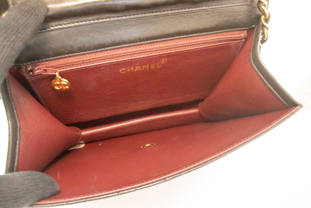 CHANEL Small Chain Shoulder Bag Clutch Black Quilted Flap Lambskin ao7 hannari-shop