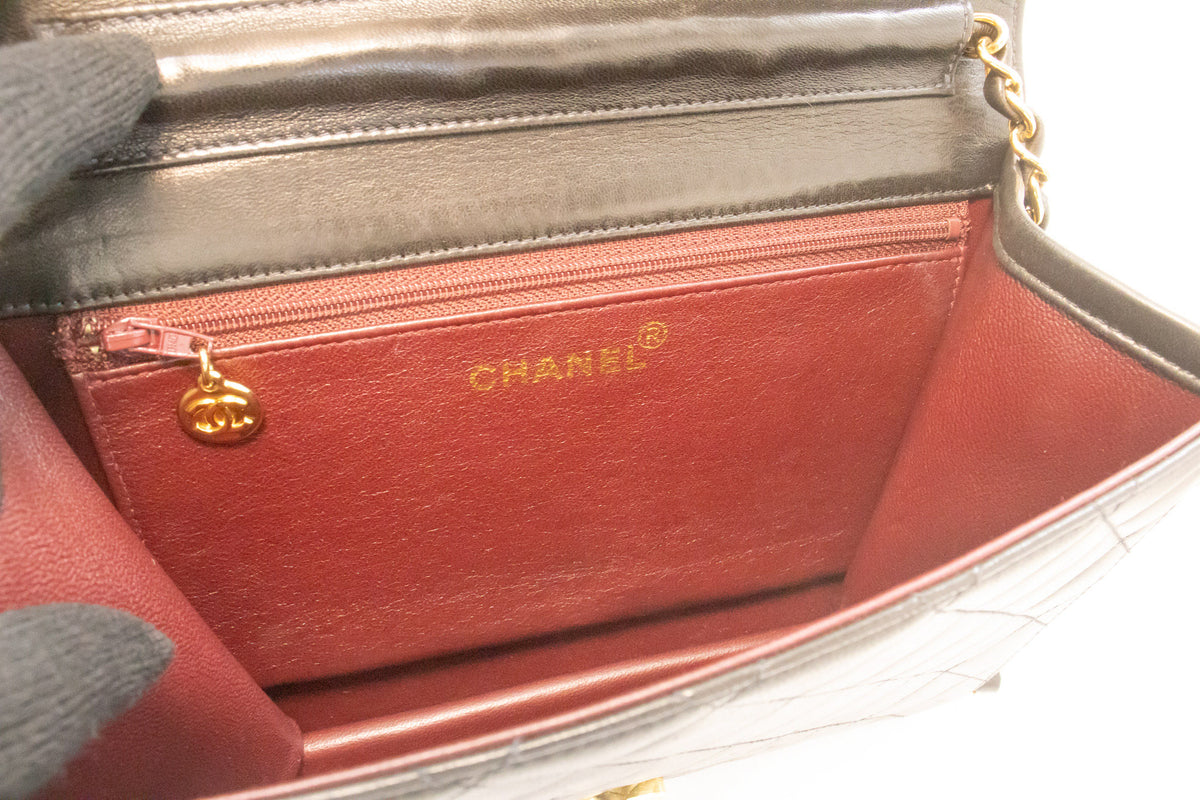 CHANEL Small Chain Shoulder Bag Clutch Black Quilted Flap Lambskin ao7 hannari-shop