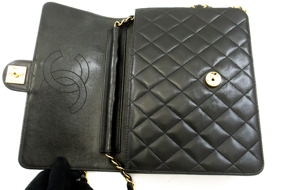 CHANEL Small Chain Shoulder Bag Clutch Black Quilted Flap Lambskin ao7 hannari-shop