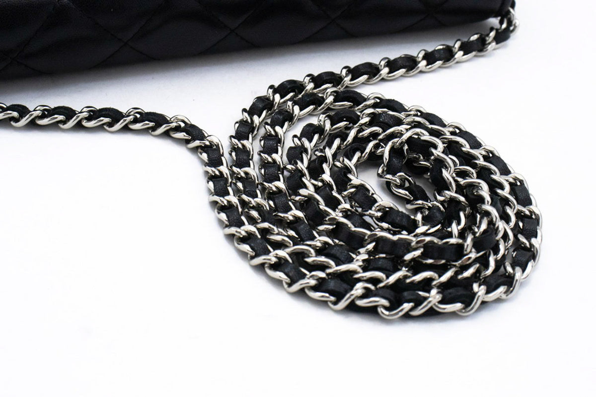 CHANEL Black Classic Wallet On Chain WOC Shoulder Bag Lambskin SV ap8 hannari-shop