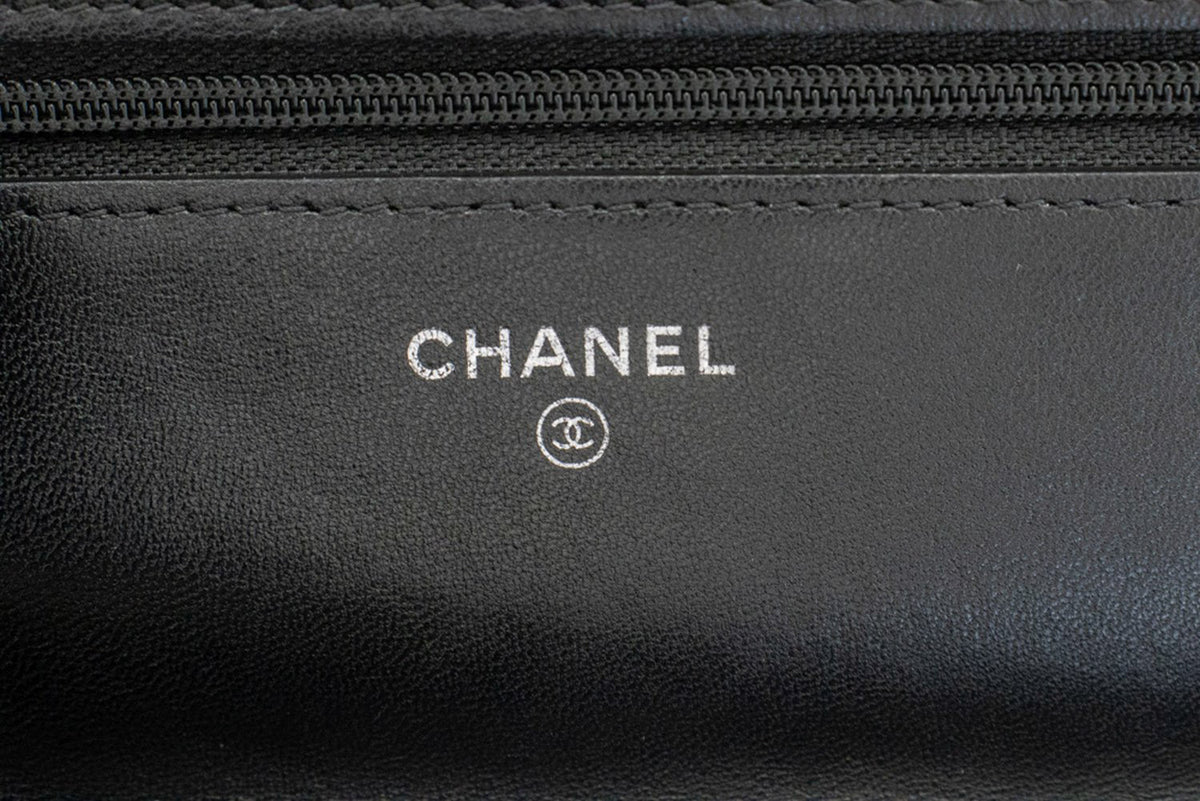CHANEL Black Classic Wallet On Chain WOC Shoulder Bag Lambskin SV ap8 hannari-shop