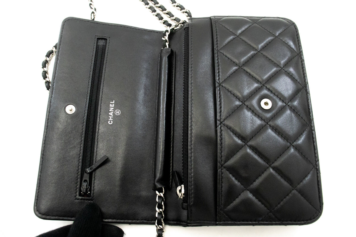 CHANEL Black Classic Wallet On Chain WOC Shoulder Bag Lambskin SV ap8 hannari-shop
