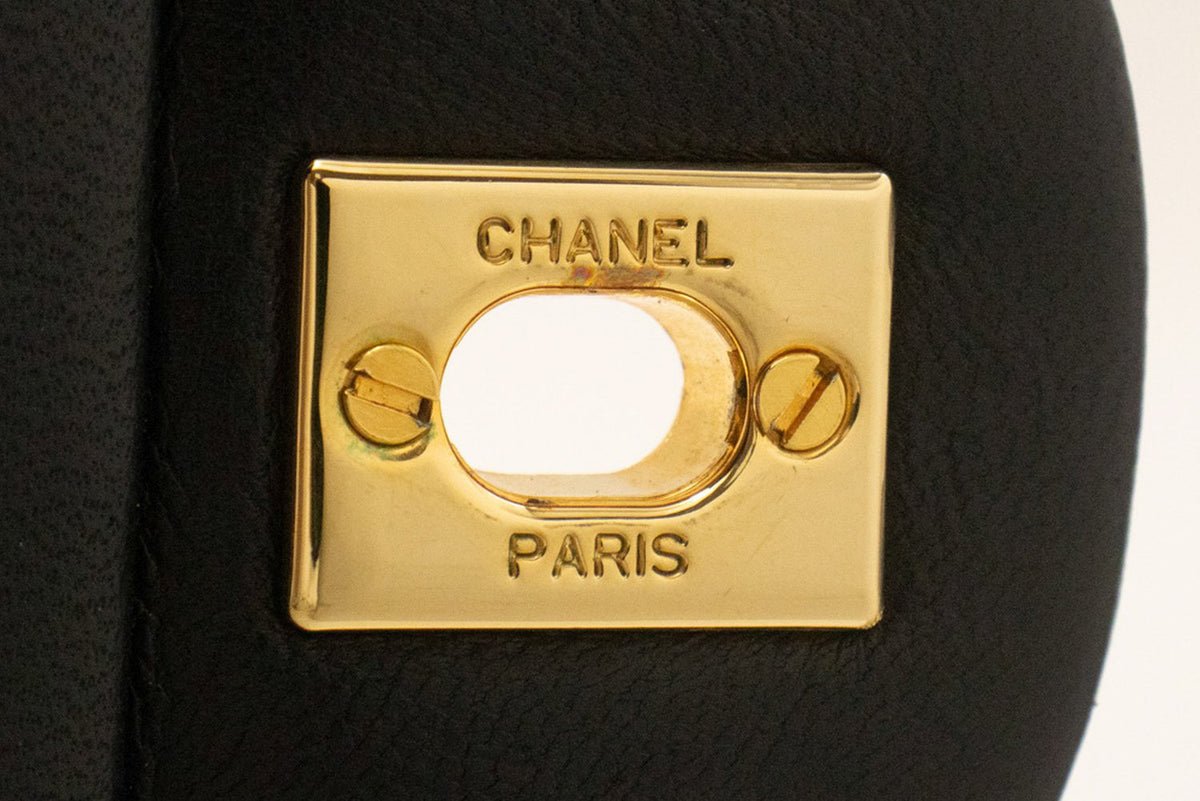 CHANEL Classic Double Flap 10" Chain Shoulder Bag Black Lambskin ap6 hannari-shop