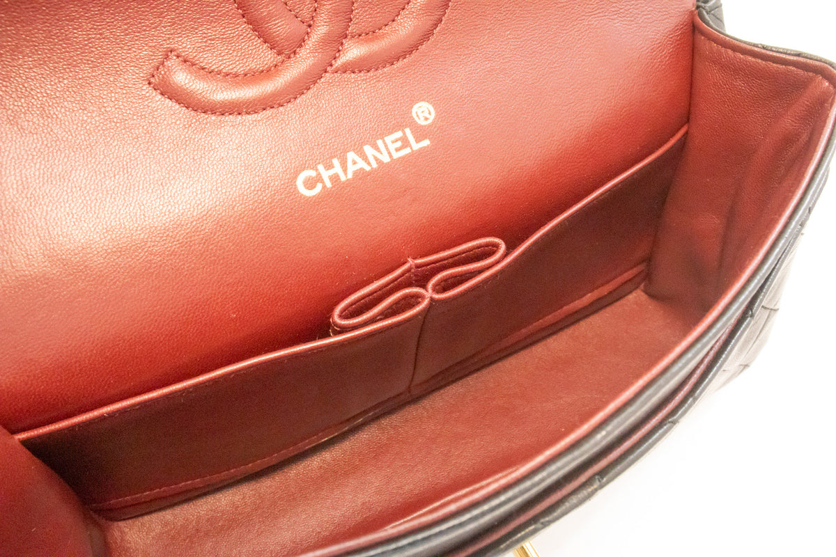 CHANEL Classic Double Flap 10" Chain Shoulder Bag Black Lambskin ap6 hannari-shop