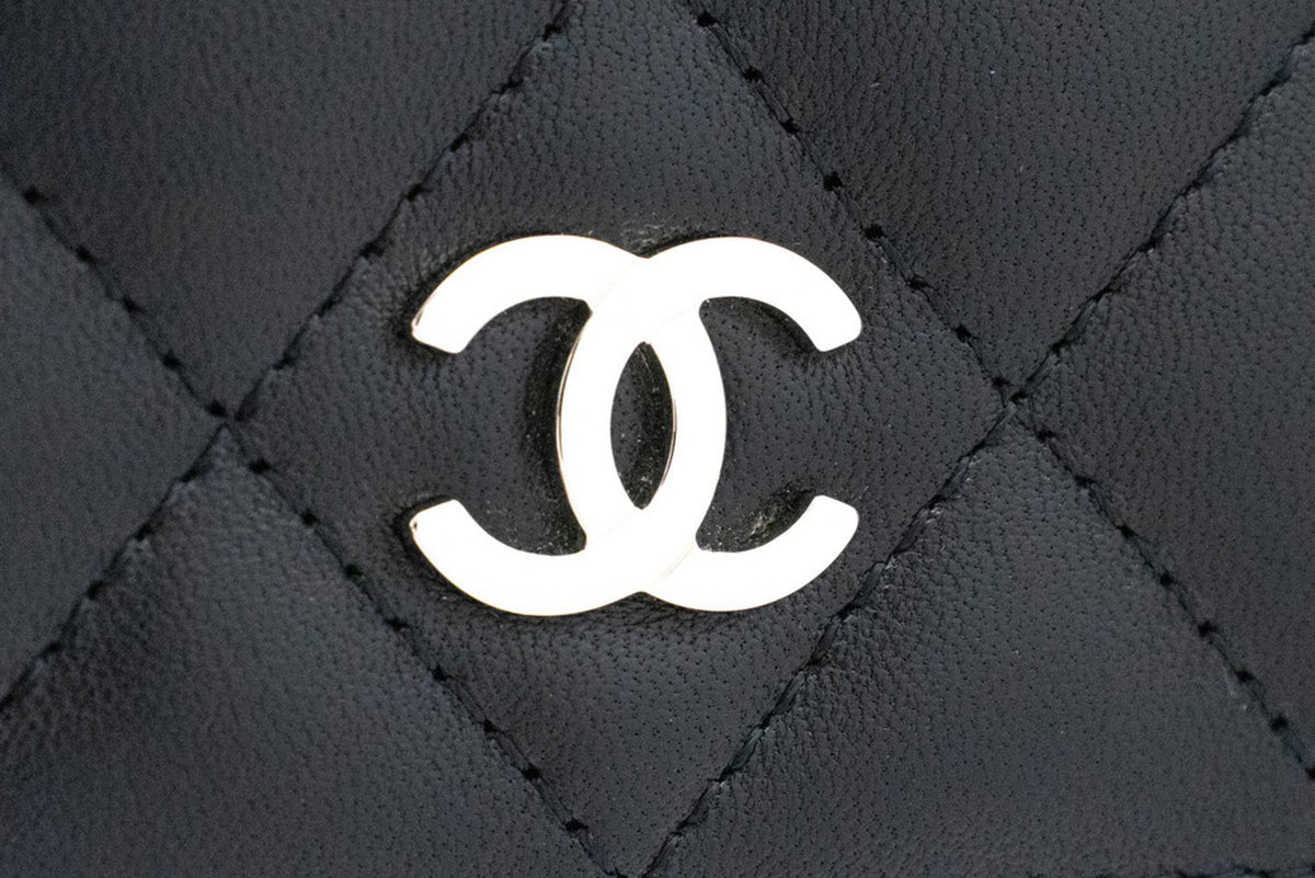 CHANEL Black Classic Wallet On Chain WOC Shoulder Bag Lambskin ap5 — flap open hannari-shop