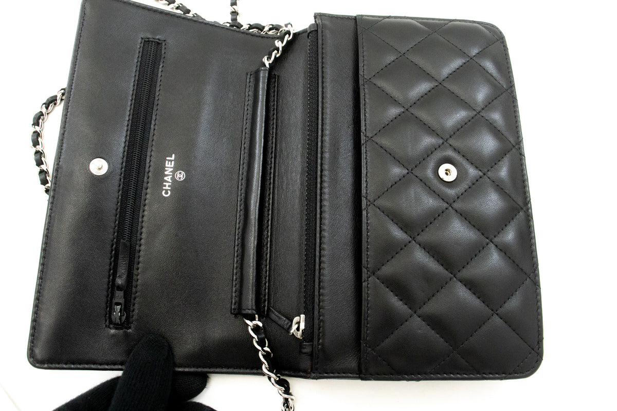 CHANEL Black Classic Wallet On Chain WOC Shoulder Bag Lambskin ap5 hannari-shop