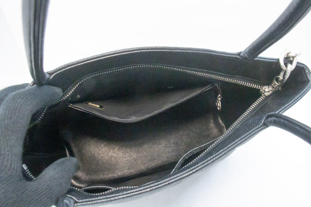 CHANEL Silver Medallion Grained Calfskin Leather Shoulder Bag ap3 hannari-shop