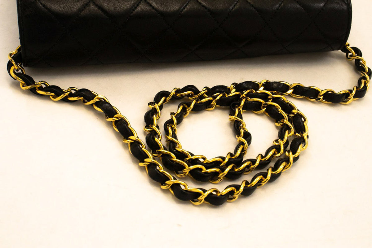 CHANEL Small Chain Shoulder Bag Clutch Black Quilted Flap Lambskin ap4 hannari-shop