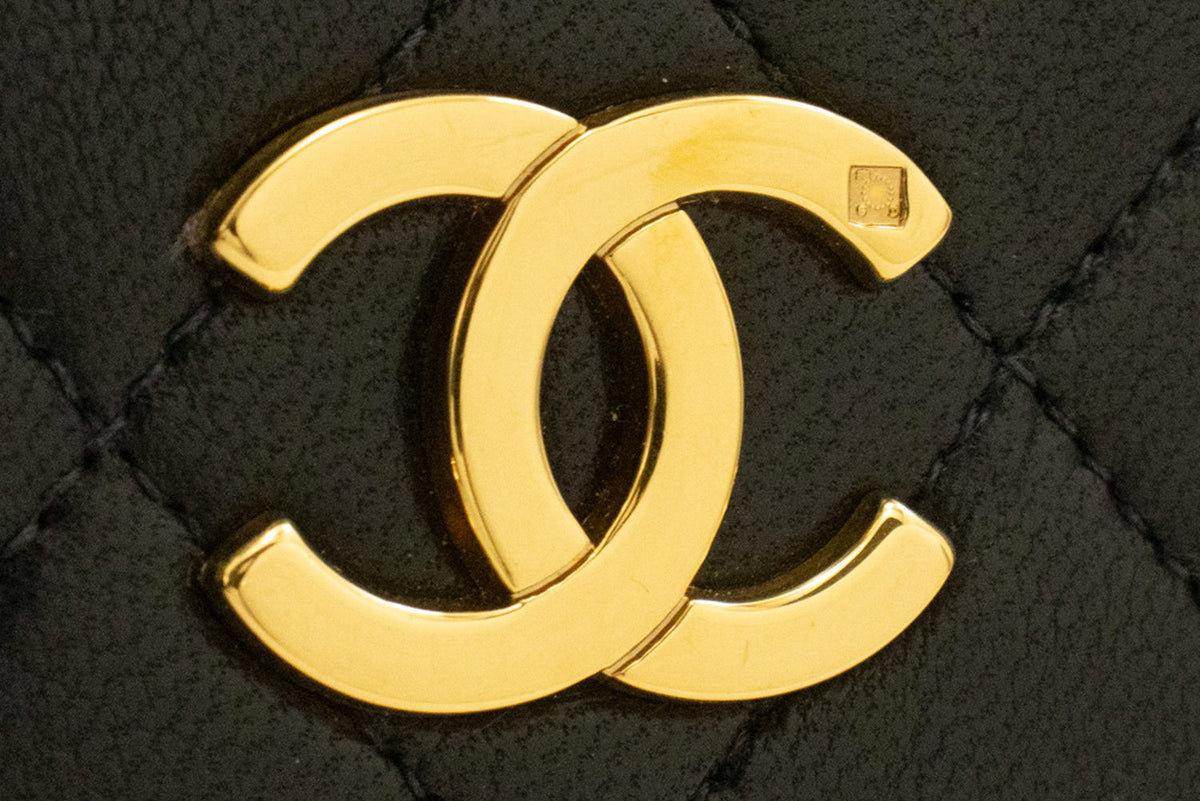CHANEL Full Flap Chain Shoulder Bag Clutch Black Quilted Lambskin ao4 — flap open hannari-shop