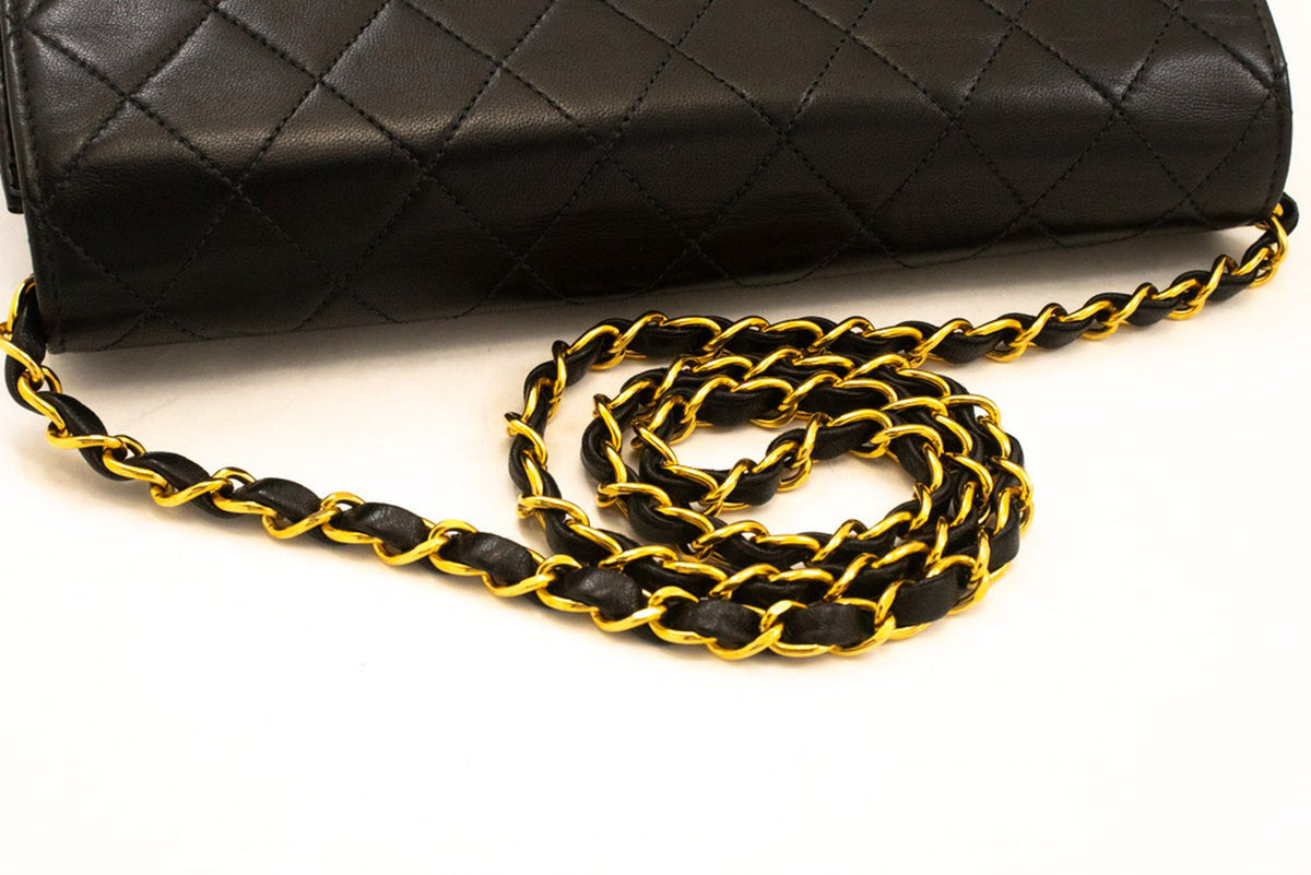 CHANEL Full Flap Chain Shoulder Bag Clutch Black Quilted Lambskin ao4 hannari-shop