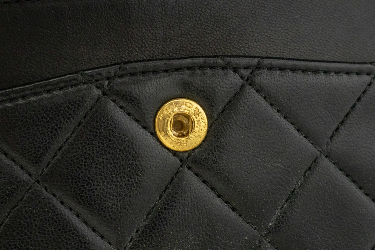 CHANEL Classic Double Flap 9" Chain Shoulder Bag Black Lambskin ap2 hannari-shop