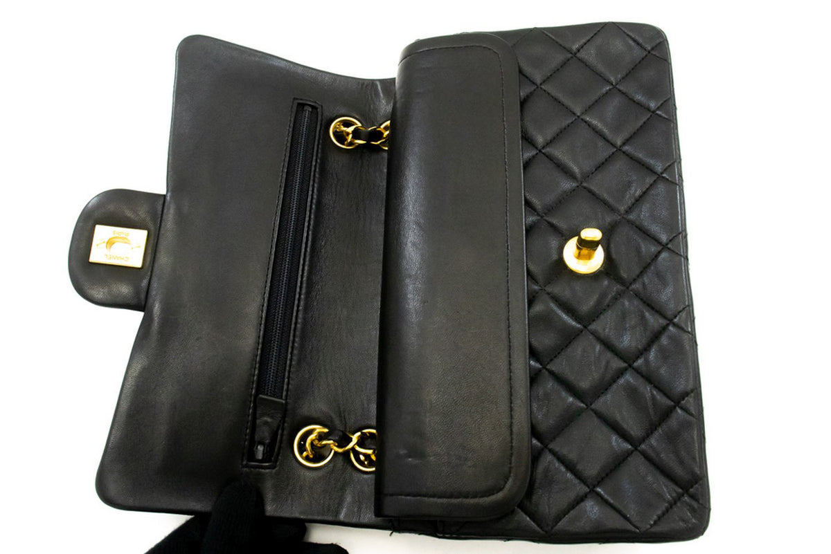 CHANEL Classic Double Flap 9" Chain Shoulder Bag Black Lambskin ap2 hannari-shop