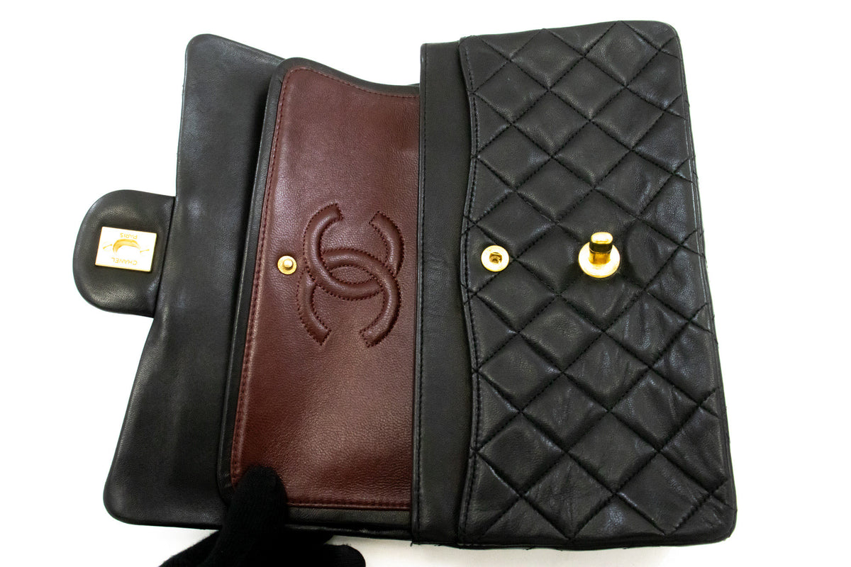 CHANEL Classic Double Flap 9" Chain Shoulder Bag Black Lambskin ap2 hannari-shop