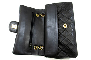 CHANEL Classic Double Flap 10" Chain Shoulder Bag Black Lambskin m75 hannari-shop