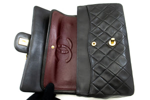 CHANEL Classic Double Flap 10" Chain Shoulder Bag Black Lambskin m75 hannari-shop