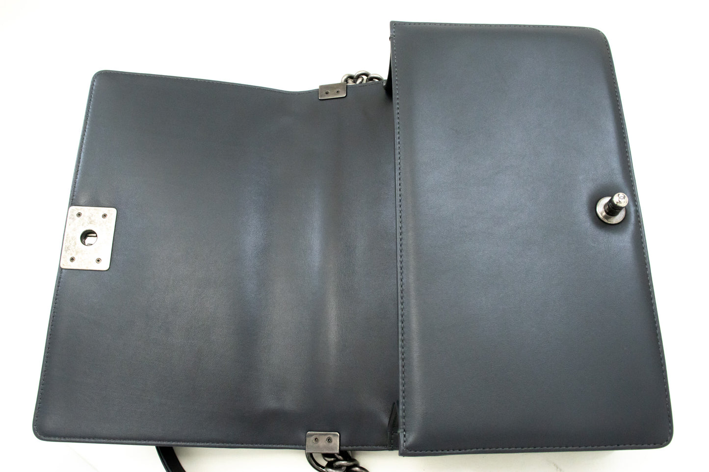 CHANEL Boy Dark Gray V-Stitch Chain Shoulder Bag Quilted Flap n41 hannari-shop