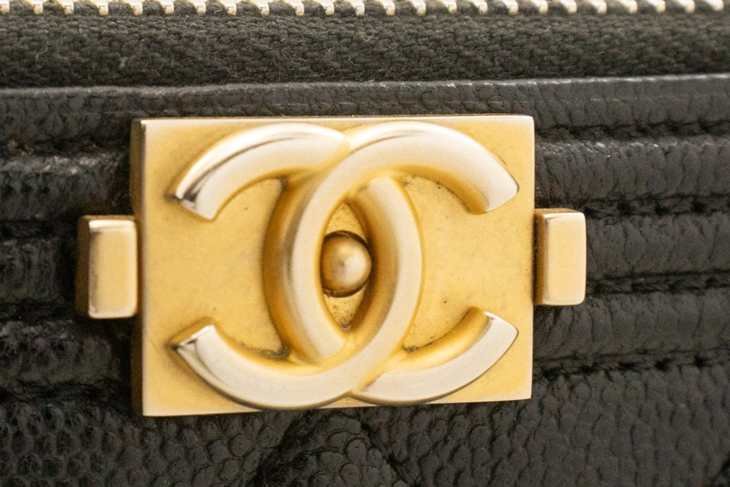 CHANEL Boy Black Caviar Wallet On Chain WOC Double Zip Shoulder n35 hannari-shop