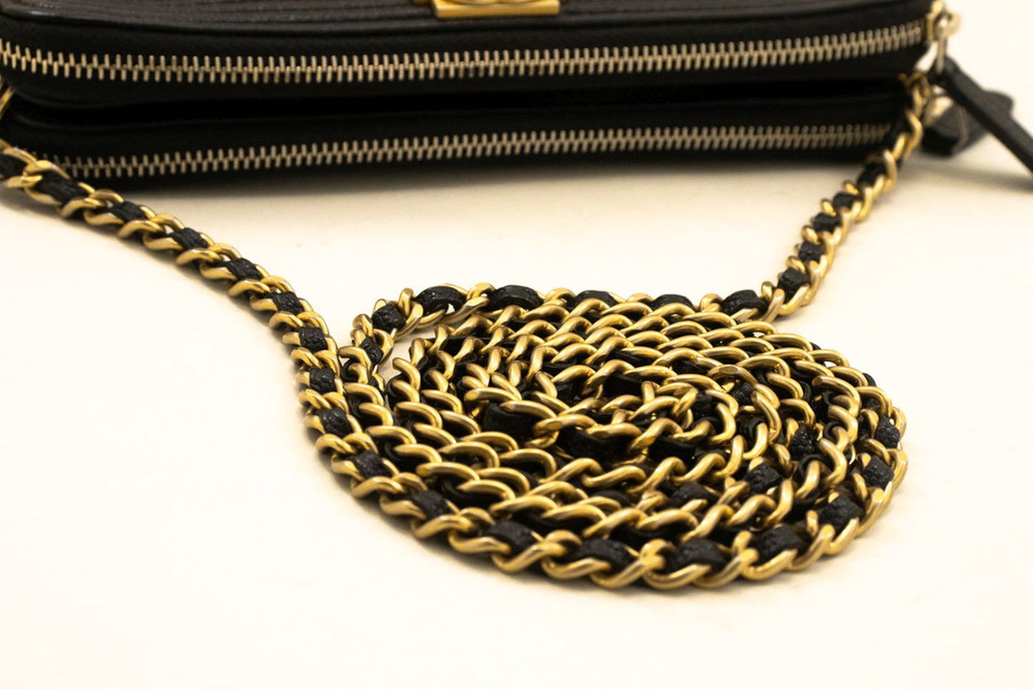 CHANEL Boy Black Caviar Wallet On Chain WOC Double Zip Shoulder n35 hannari-shop