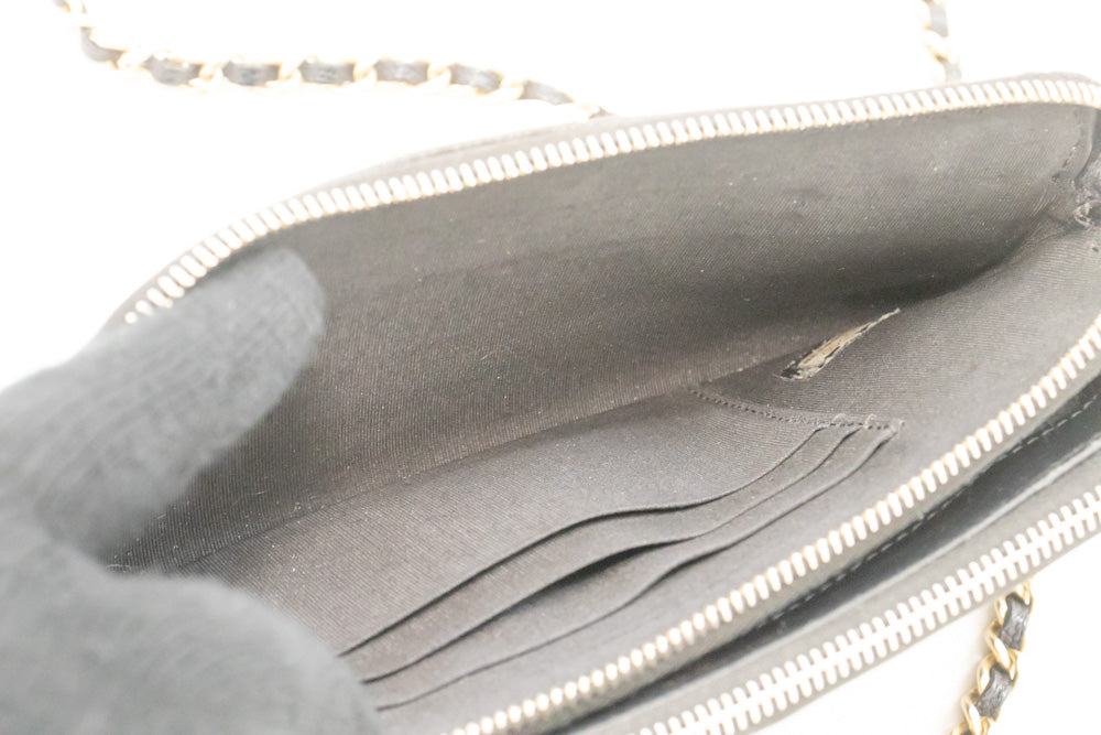 CHANEL Boy Black Caviar Wallet On Chain WOC Double Zip Shoulder n35 hannari-shop
