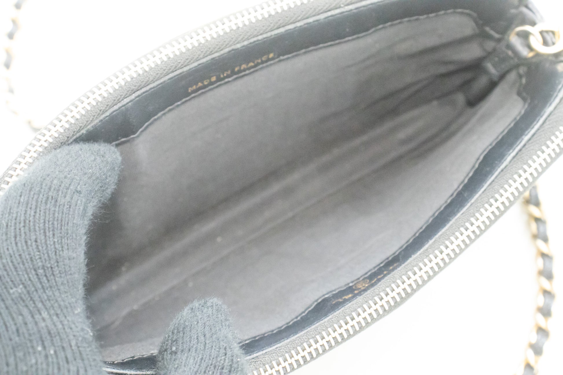 CHANEL Boy Black Caviar Wallet On Chain WOC Double Zip Shoulder n35 hannari-shop