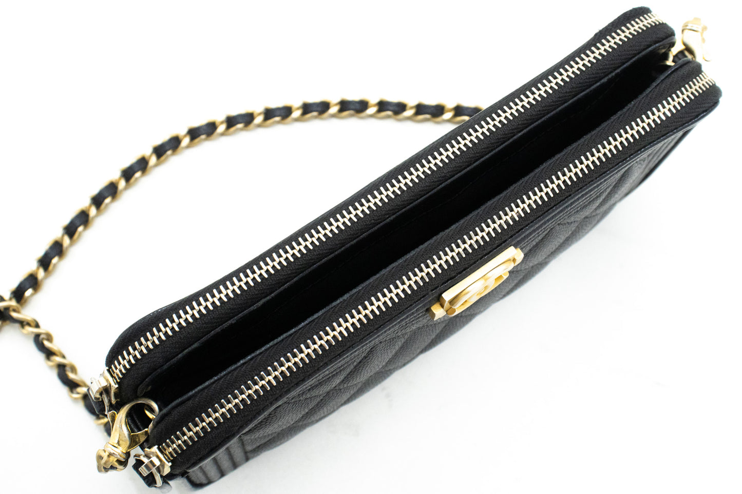 CHANEL Boy Black Caviar Wallet On Chain WOC Double Zip Shoulder n35 hannari-shop