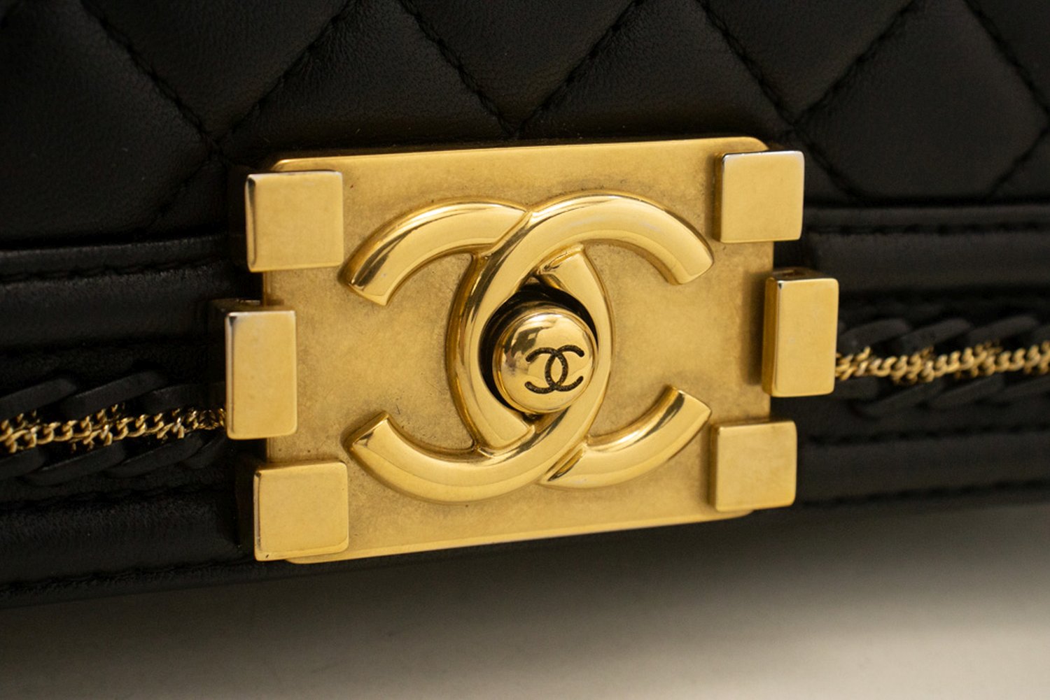 CHANEL Boy Chain Shoulder Bag Black Quilted Flap Lambskin Leather n46 hannari-shop