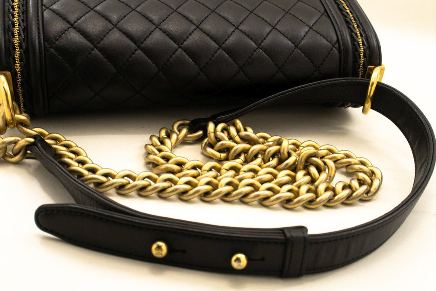 CHANEL Boy Chain Shoulder Bag Black Quilted Flap Lambskin Leather n46 hannari-shop