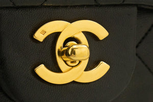CHANEL Classic Double Flap 9" Chain Shoulder Bag Black Lambskin L41 hannari-shop