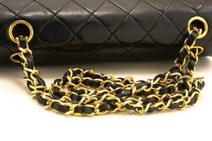 CHANEL Classic Double Flap 9" Chain Shoulder Bag Black Lambskin L41 hannari-shop