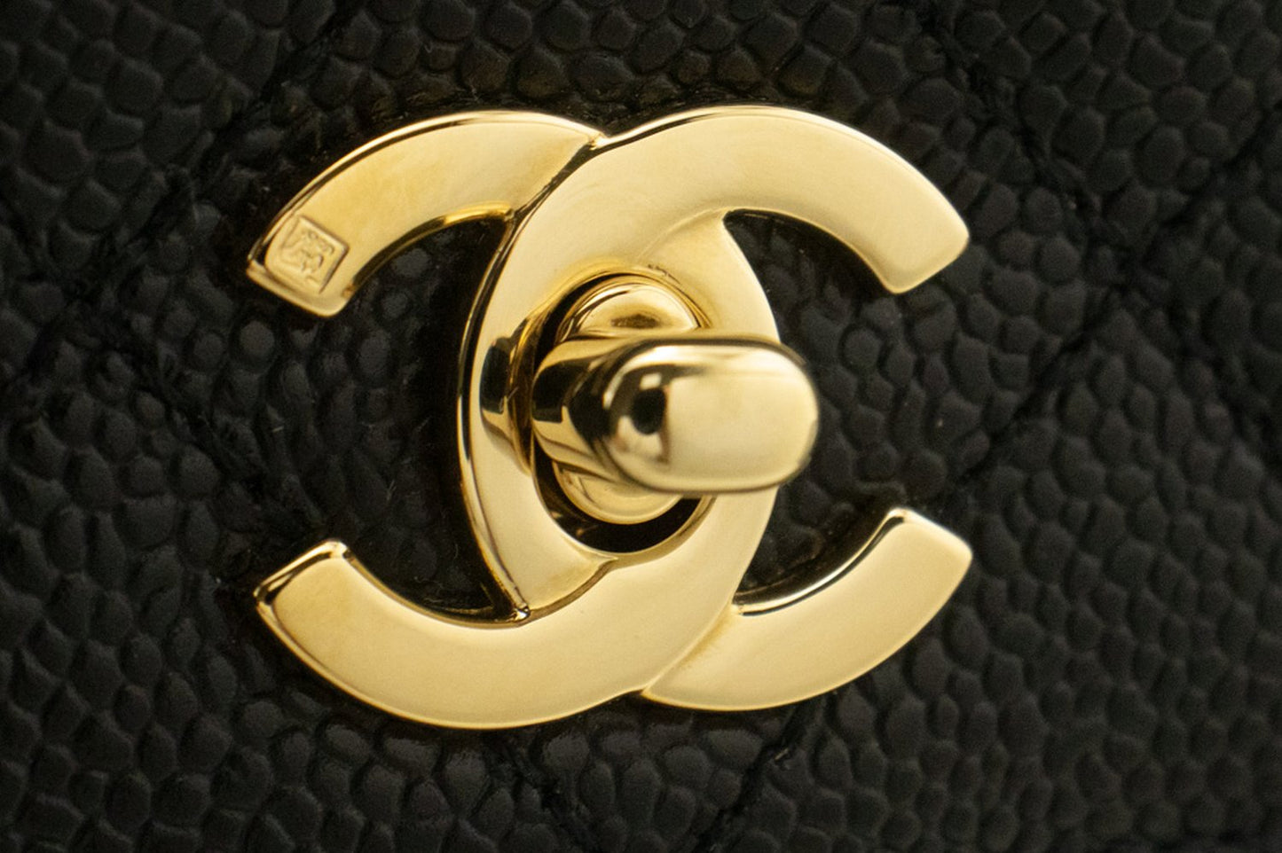 CHANEL Caviar Handbag Top Handle Bag Kelly Black Flap Leather Gold n63 hannari-shop