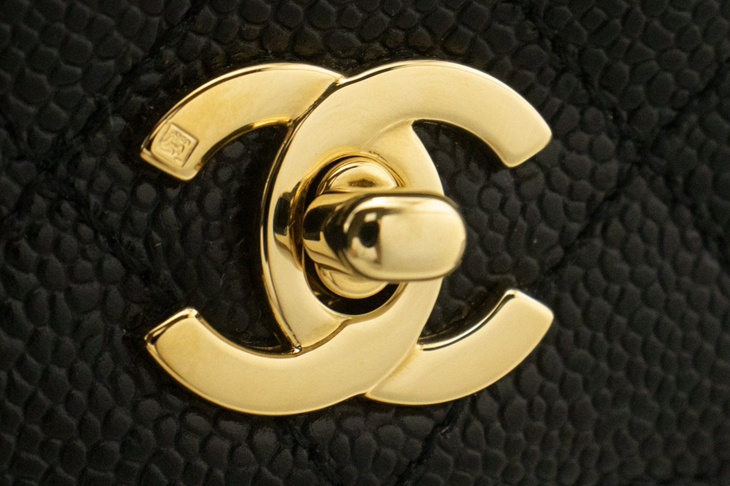 CHANEL Caviar Handbag Top Handle Bag Kelly Black Flap Leather Gold n63 hannari-shop