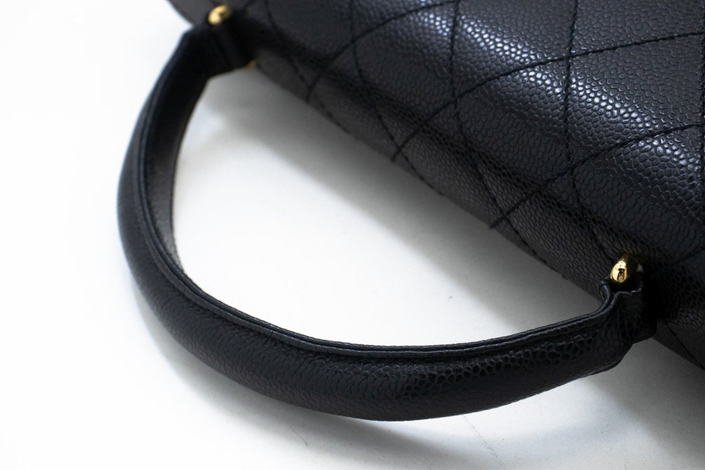 CHANEL Caviar Handbag Top Handle Bag Kelly Black Flap Leather Gold n63 hannari-shop