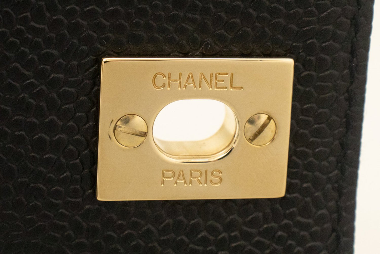 CHANEL Caviar Handbag Top Handle Bag Kelly Black Flap Leather Gold n63 hannari-shop