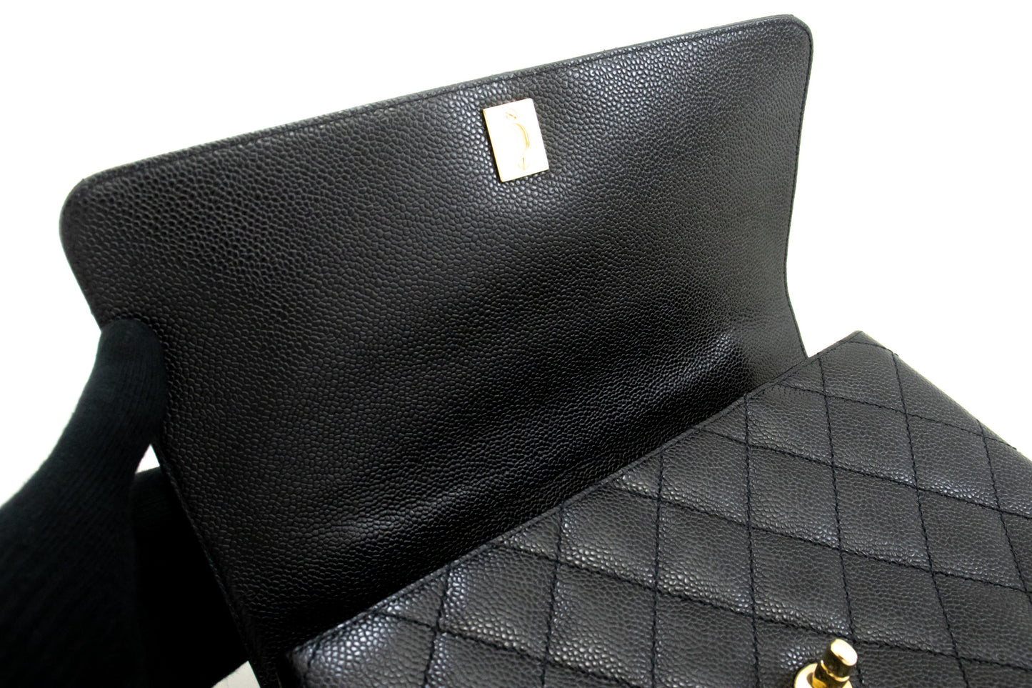 CHANEL Caviar Handbag Top Handle Bag Kelly Black Flap Leather Gold n63 hannari-shop