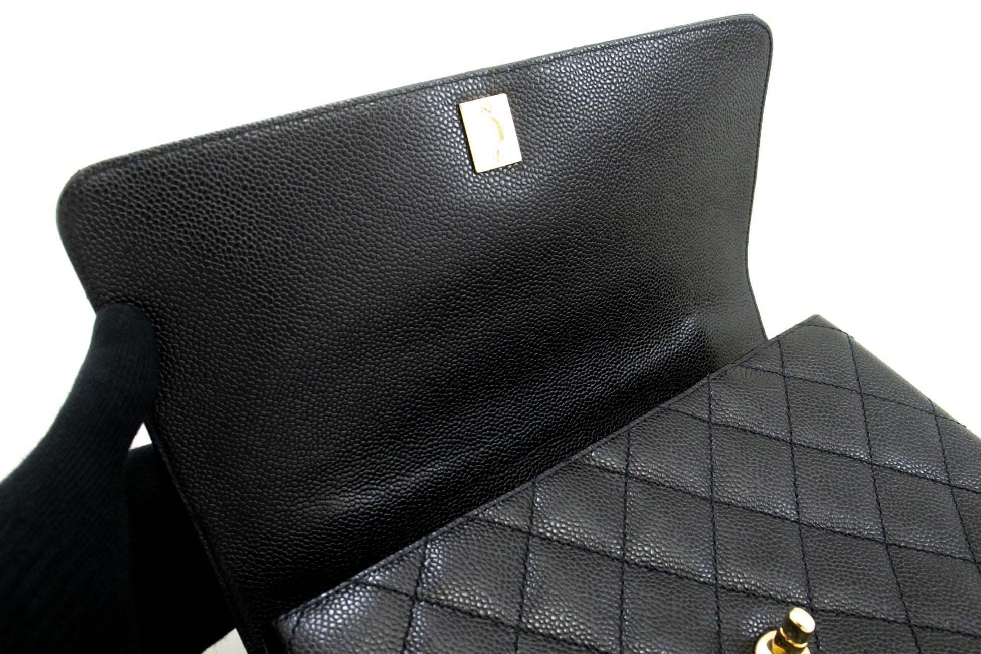 CHANEL Caviar Handbag Top Handle Bag Kelly Black Flap Leather Gold n63 hannari-shop
