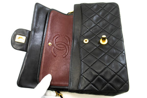 CHANEL Classic Double Flap 9" Chain Shoulder Bag Black Lambskin n10 hannari-shop