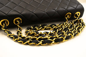 CHANEL Classic Large 11" Chain Shoulder Bag Flap Black Lambskin n20 hannari-shop