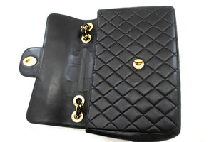 CHANEL Classic Large 11" Chain Shoulder Bag Flap Black Lambskin n20 hannari-shop