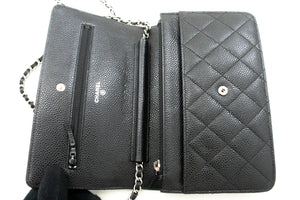 CHANEL Grained Calfskin Wallet On Chain WOC Black Shoulder Bag n94 hannari-shop