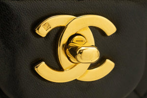 CHANEL Classic Double Flap 10" Chain Shoulder Bag Black Lambskin p18 hannari-shop