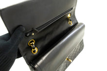 CHANEL Classic Double Flap 10" Chain Shoulder Bag Black Lambskin p18 hannari-shop