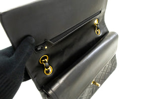 CHANEL Classic Double Flap 10" Chain Shoulder Bag Black Lambskin p18 hannari-shop