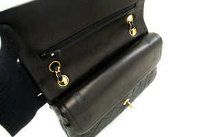 CHANEL Classic Double Flap 10" Chain Shoulder Bag Black Lambskin p21 hannari-shop