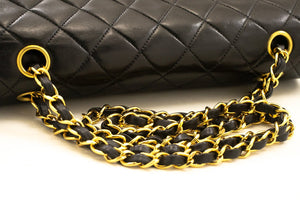 CHANEL Classic Double Flap 10" Chain Shoulder Bag Black Lambskin p29 hannari-shop