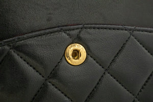 CHANEL Classic Double Flap 10" Chain Shoulder Bag Black Lambskin p29 hannari-shop