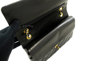 CHANEL Classic Double Flap 10" Chain Shoulder Bag Black Lambskin p29 hannari-shop
