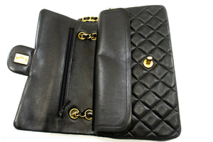 CHANEL Classic Double Flap 10" Chain Shoulder Bag Black Lambskin p29 hannari-shop