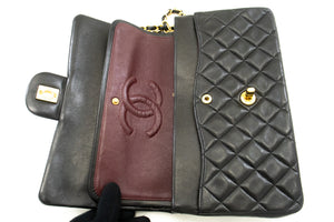 CHANEL Classic Double Flap 10" Chain Shoulder Bag Black Lambskin p29 hannari-shop