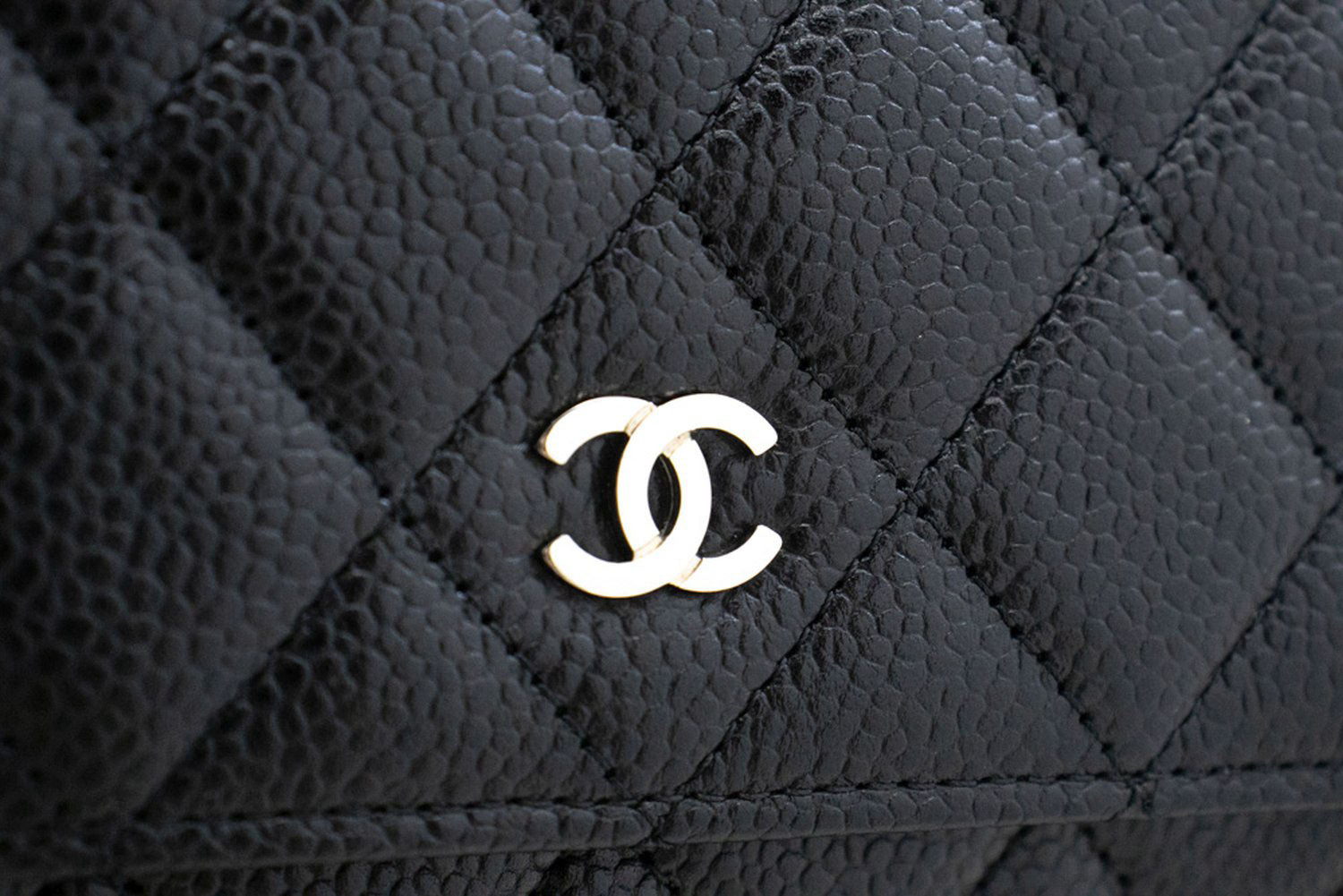 CHANEL Grained Calfskin Wallet On Chain WOC Black Shoulder Bag p60 hannari-shop